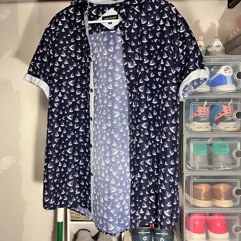 Nautical Navy Blue Men's Casual Button Down Shirt
